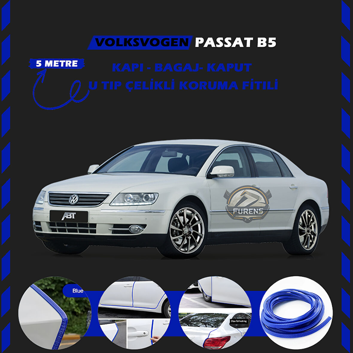 Volksvogen Passat B5 Oto Araç Kapı Koruma Fitili 5metre Parlak Mavi Renk