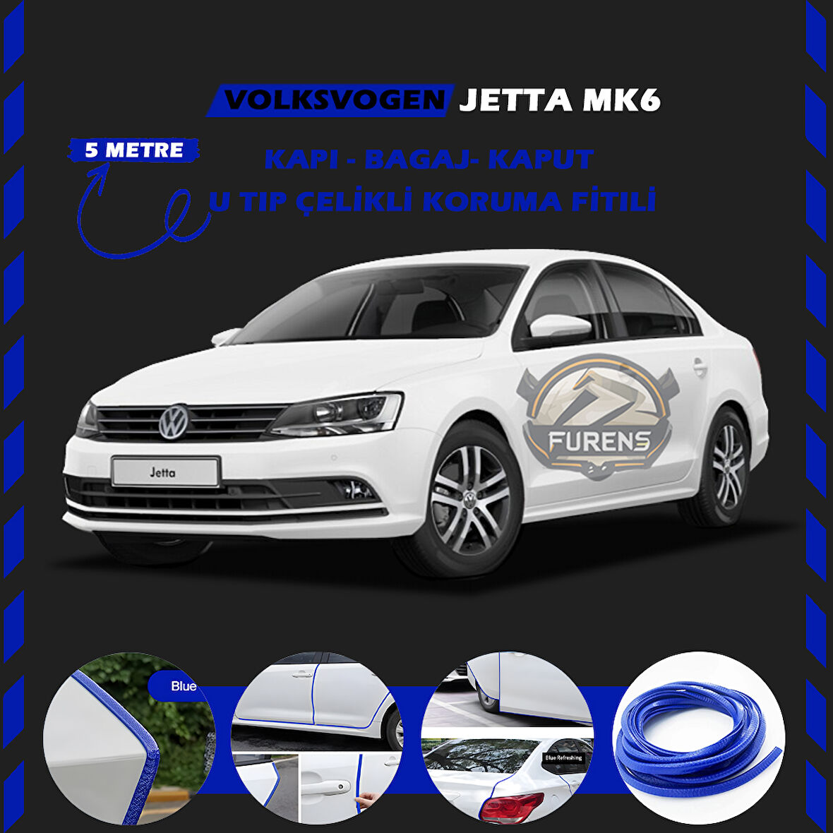Volksvogen Jetta mk6 Oto Araç Kapı Koruma Fitili 5metre Parlak Mavi Renk