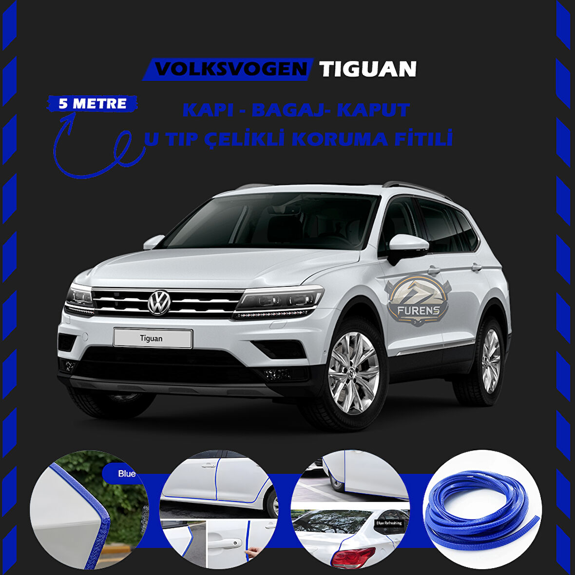Volksvogen Tiguan Oto Araç Kapı Koruma Fitili 5metre Parlak Mavi Renk