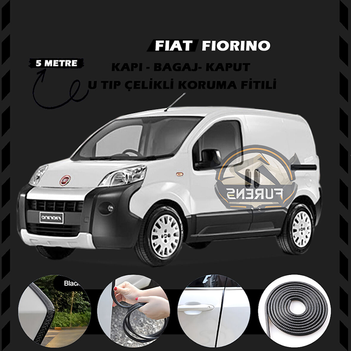 Fiat Fiorino Oto Araç Kapı Koruma Fitili 5metre Parlak Siyah Renk