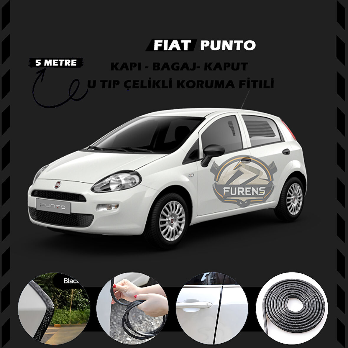 Fiat Punto Oto Araç Kapı Koruma Fitili 5metre Parlak Siyah Renk