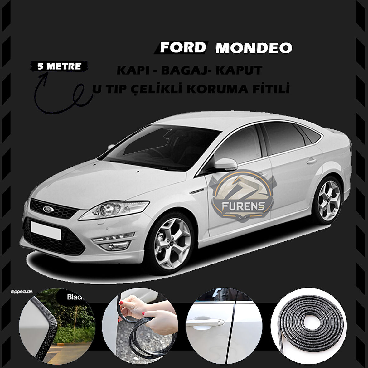 Ford Mondeo Oto Araç Kapı Koruma Fitili 5metre Parlak Siyah Renk
