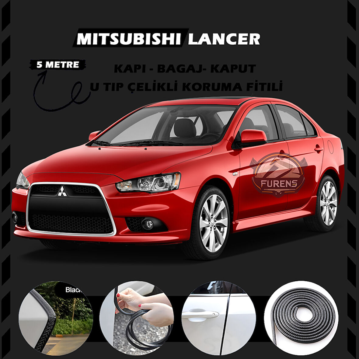 Mitsubishi Lancer Oto Araç Kapı Koruma Fitili 5metre Parlak Siyah Renk