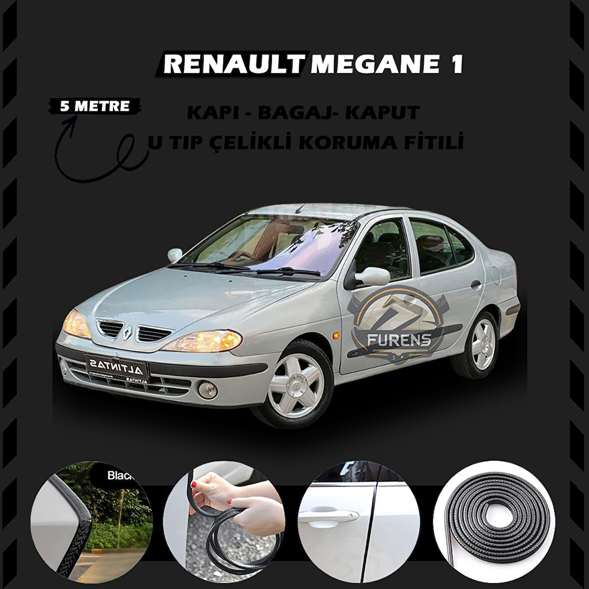 Renault Megane 1 Oto Araç Kapı Koruma Fitili 5metre Parlak Siyah Renk