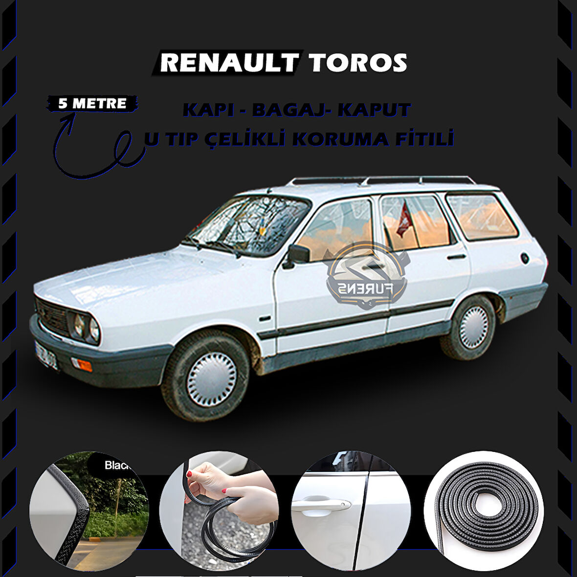 Renault Toros Oto Araç Kapı Koruma Fitili 5metre Parlak Siyah Renk