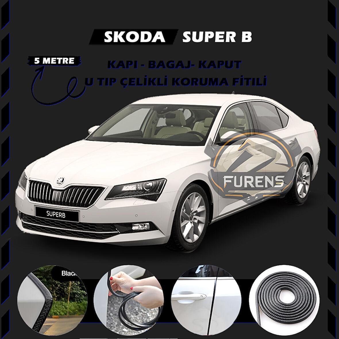 Skoda SuperB Oto Araç Kapı Koruma Fitili 5metre Parlak Siyah Renk