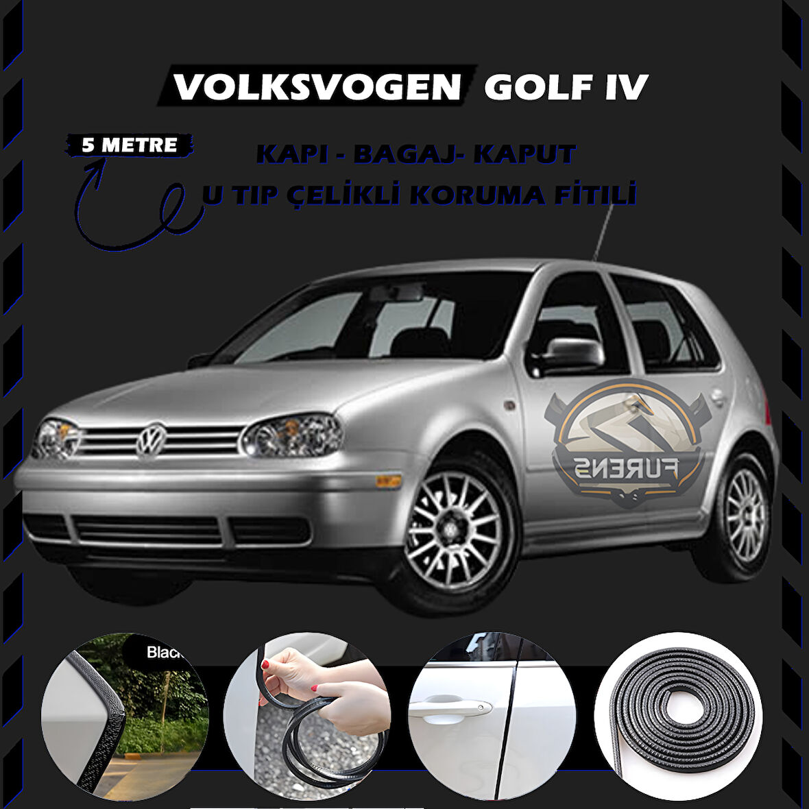 Volksvogen Golf 4 Oto Araç Kapı Koruma Fitili 5metre Parlak Siyah Renk