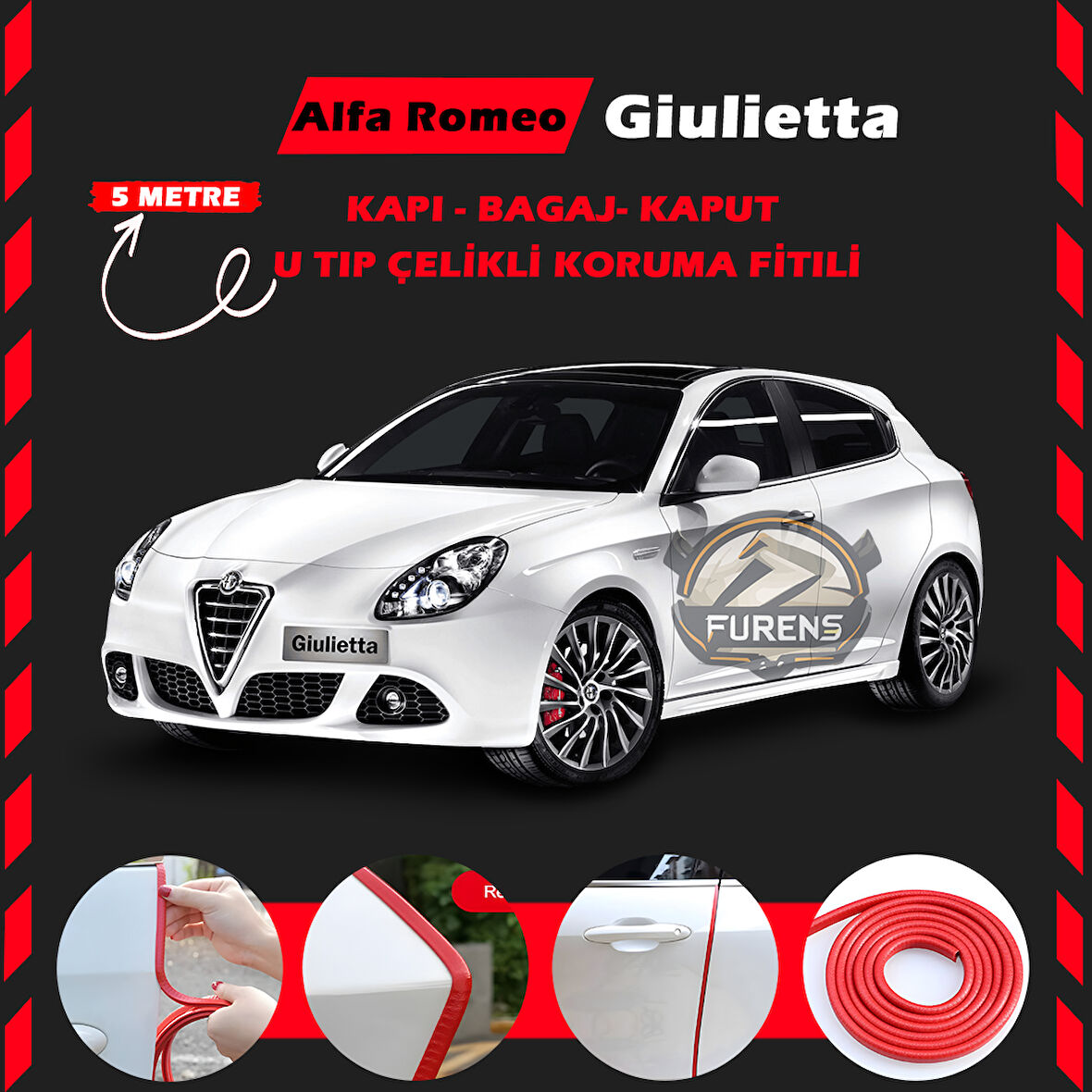 Alfa Romeo Giulietta Oto Araç Kapı Koruma Fitili 5metre Parlak Kırmızı Renk