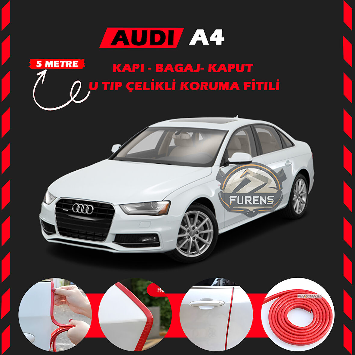 Audi A4 Oto Araç Kapı Koruma Fitili 5metre Parlak Kırmızı Renk