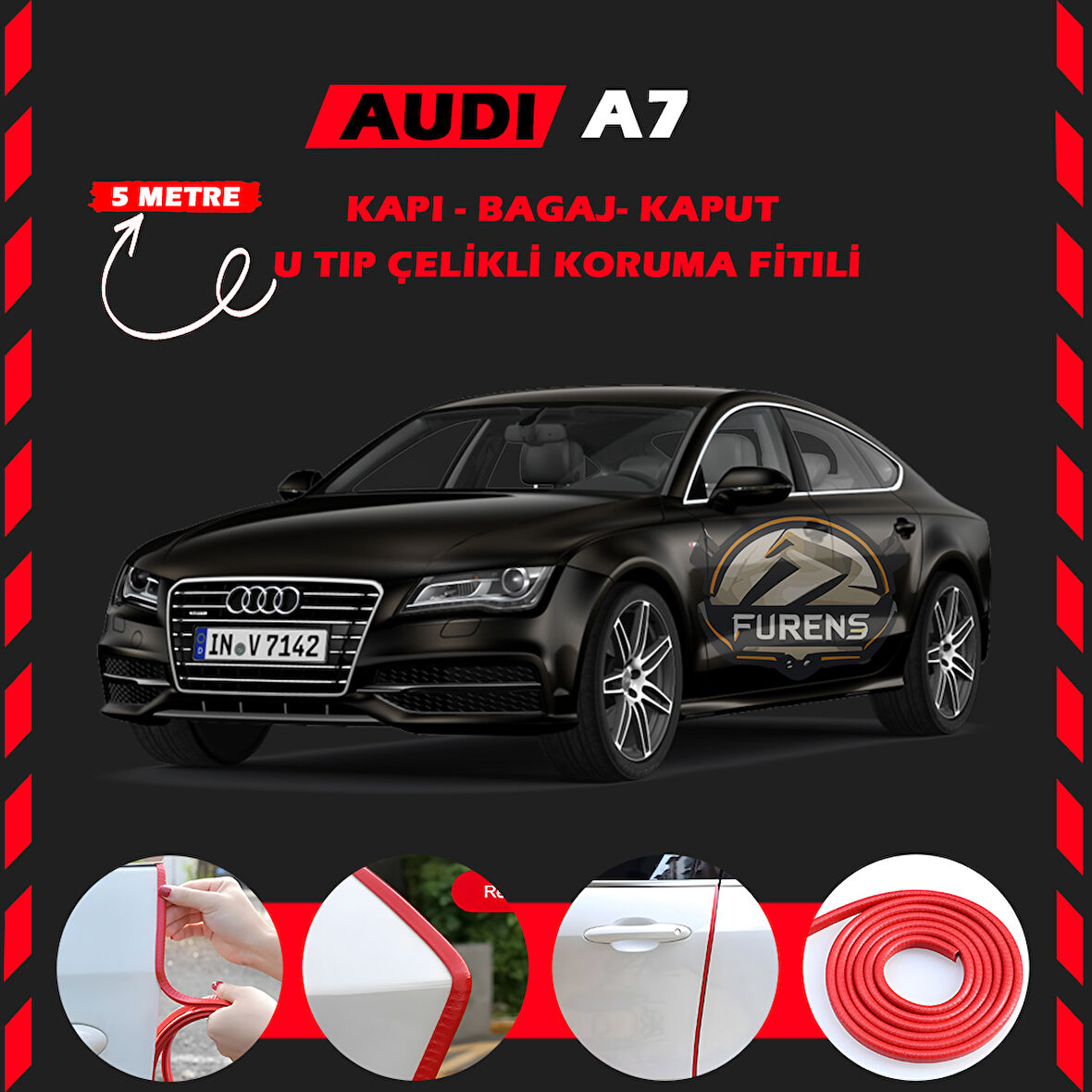 Audi A7 Oto Araç Kapı Koruma Fitili 5metre Parlak Kırmızı Renk