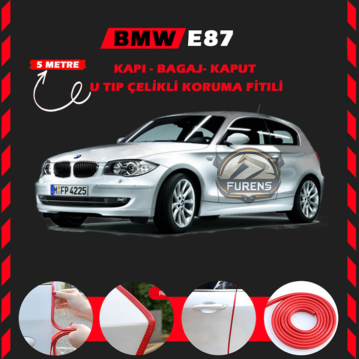 Bmw E87 Oto Araç Kapı Koruma Fitili 5metre Parlak Kırmızı Renk