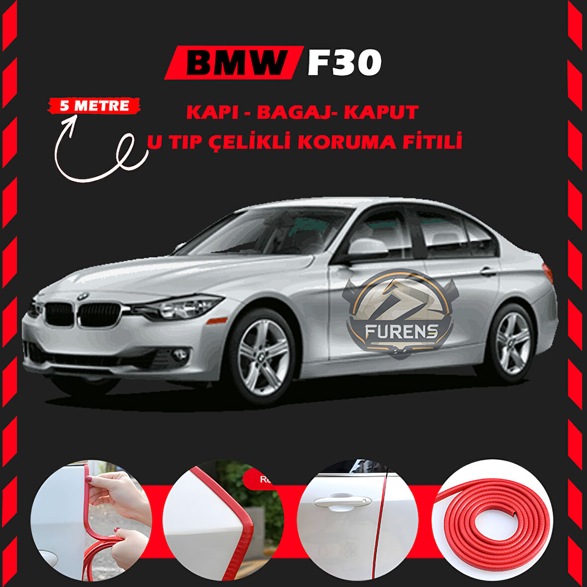 Bmw F30 Oto Araç Kapı Koruma Fitili 5metre Parlak Kırmızı Renk