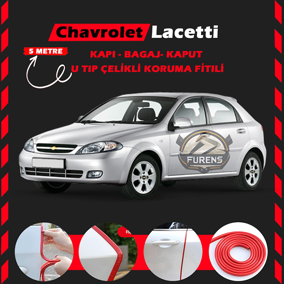 Chavrolet Lacetti Oto Araç Kapı Koruma Fitili 5metre Parlak Kırmızı Renk