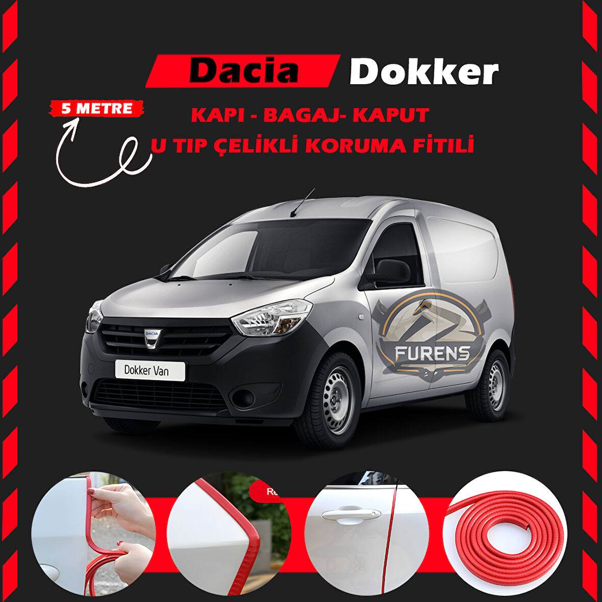 Dacia Dokker Oto Araç Kapı Koruma Fitili 5metre Parlak Kırmızı Renk