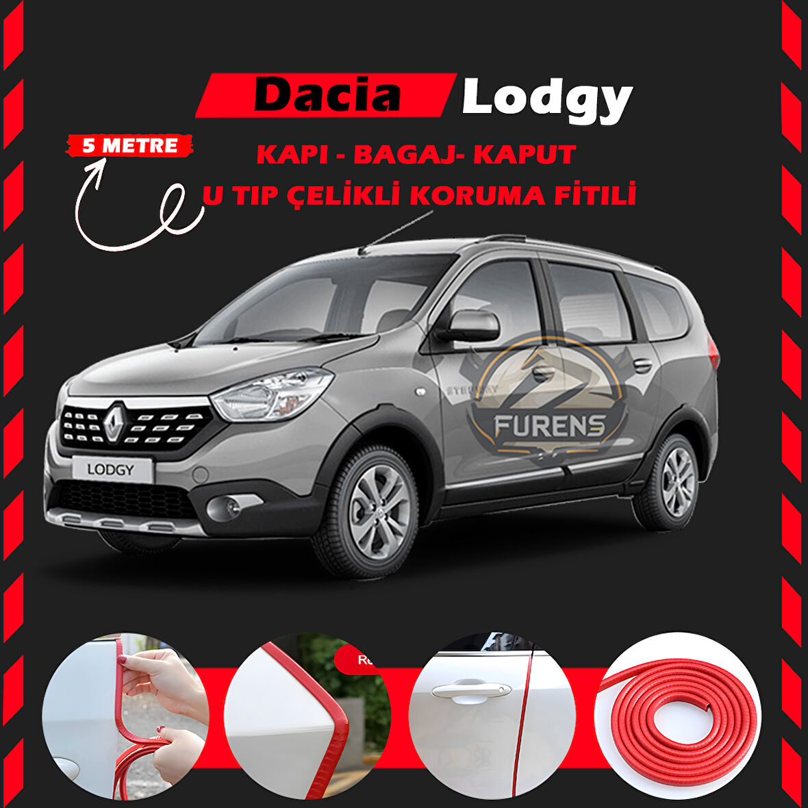 Dacia Lodgy Oto Araç Kapı Koruma Fitili 5metre Parlak Kırmızı Renk