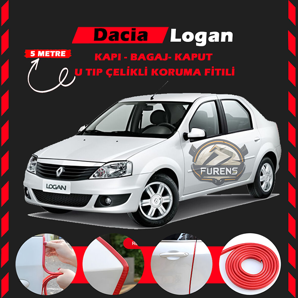 Dacia Logan Oto Araç Kapı Koruma Fitili 5metre Parlak Kırmızı Renk