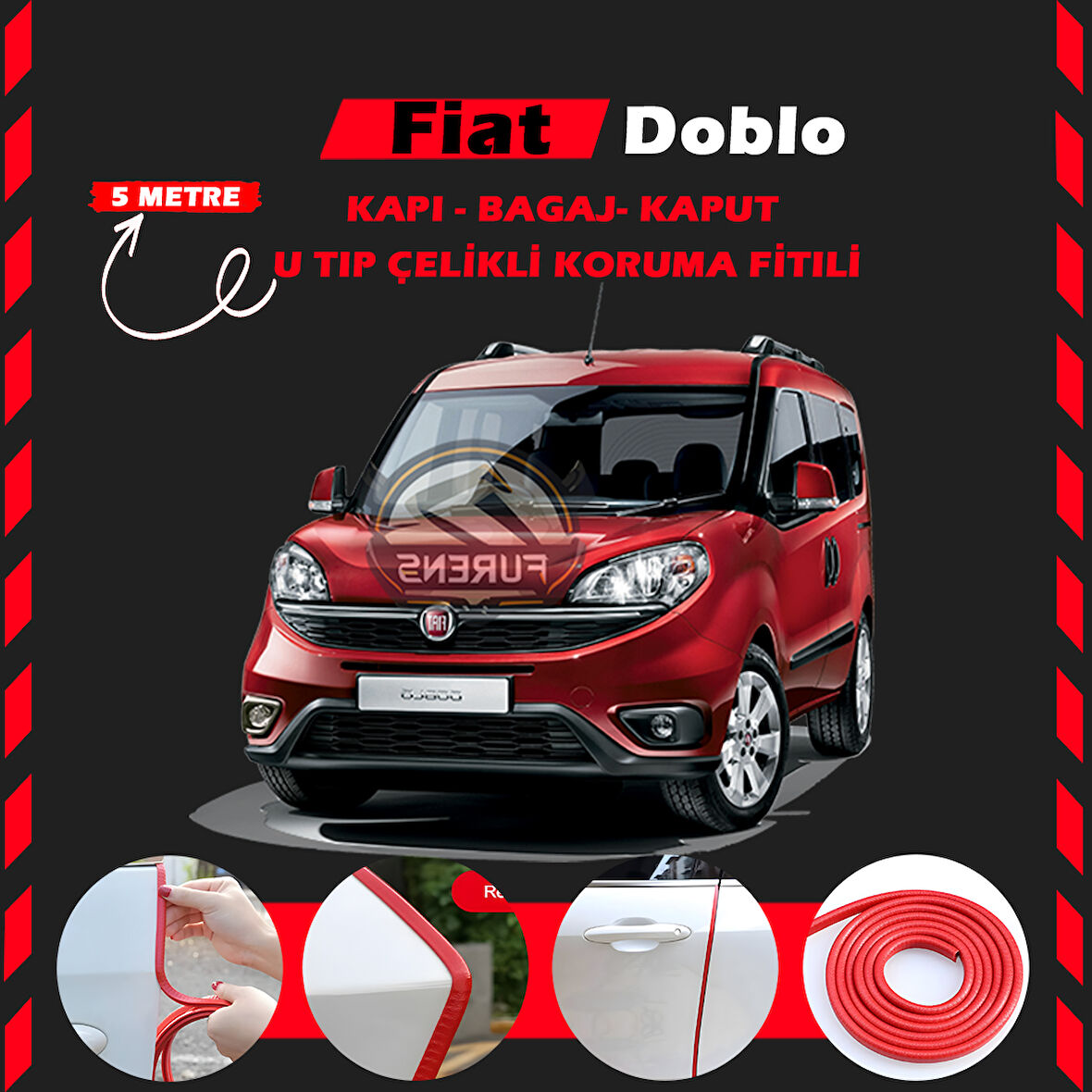 Fiat Doblo Oto Araç Kapı Koruma Fitili 5metre Parlak Kırmızı Renk