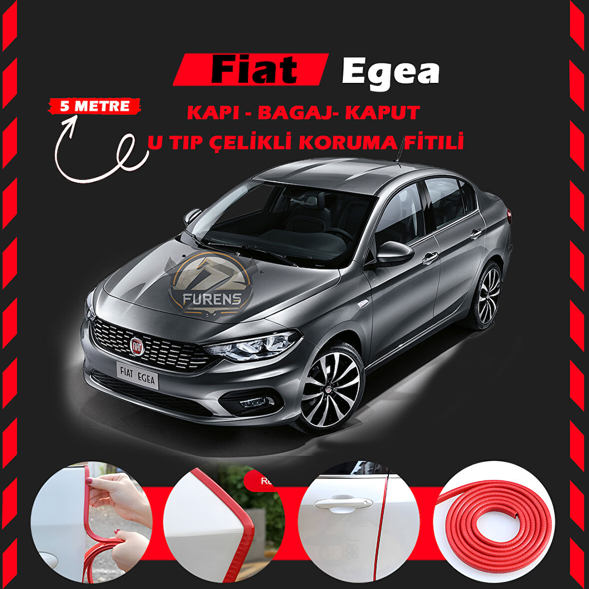 Fiat Egea Oto Araç Kapı Koruma Fitili 5metre Parlak Kırmızı Renk