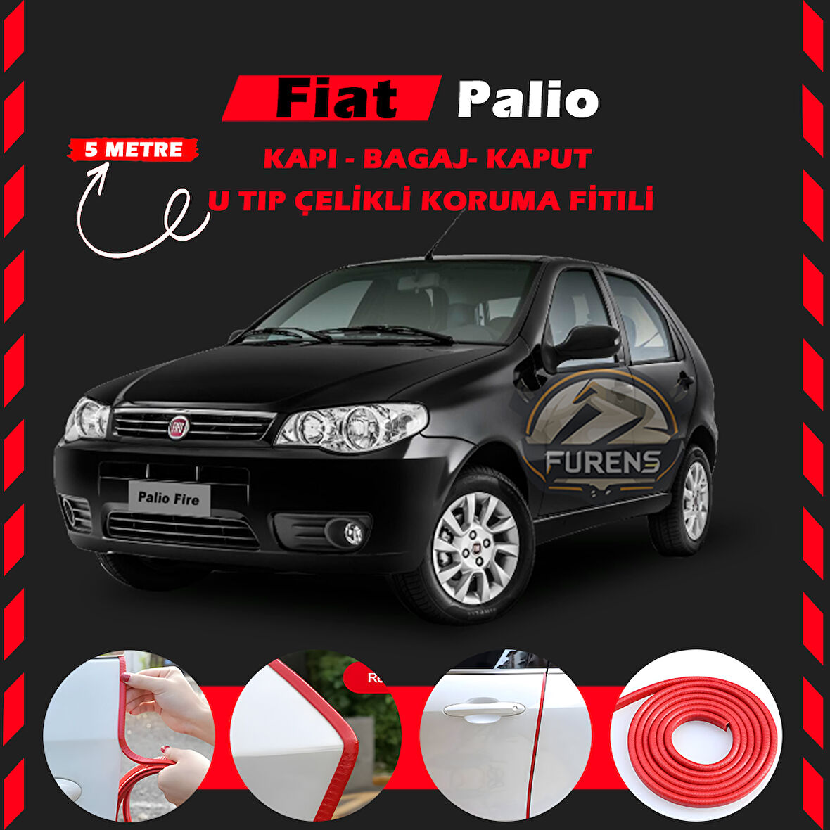 Fiat Palio Oto Araç Kapı Koruma Fitili 5metre Parlak Kırmızı Renk