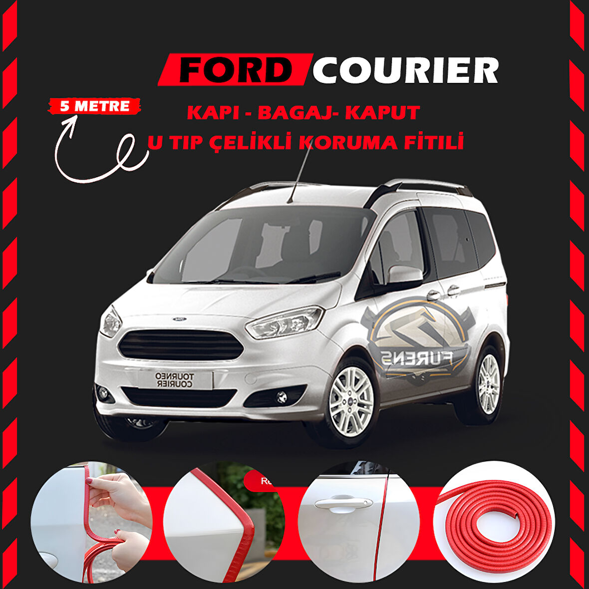 Ford Courier Oto Araç Kapı Koruma Fitili 5metre Parlak Kırmızı Renk