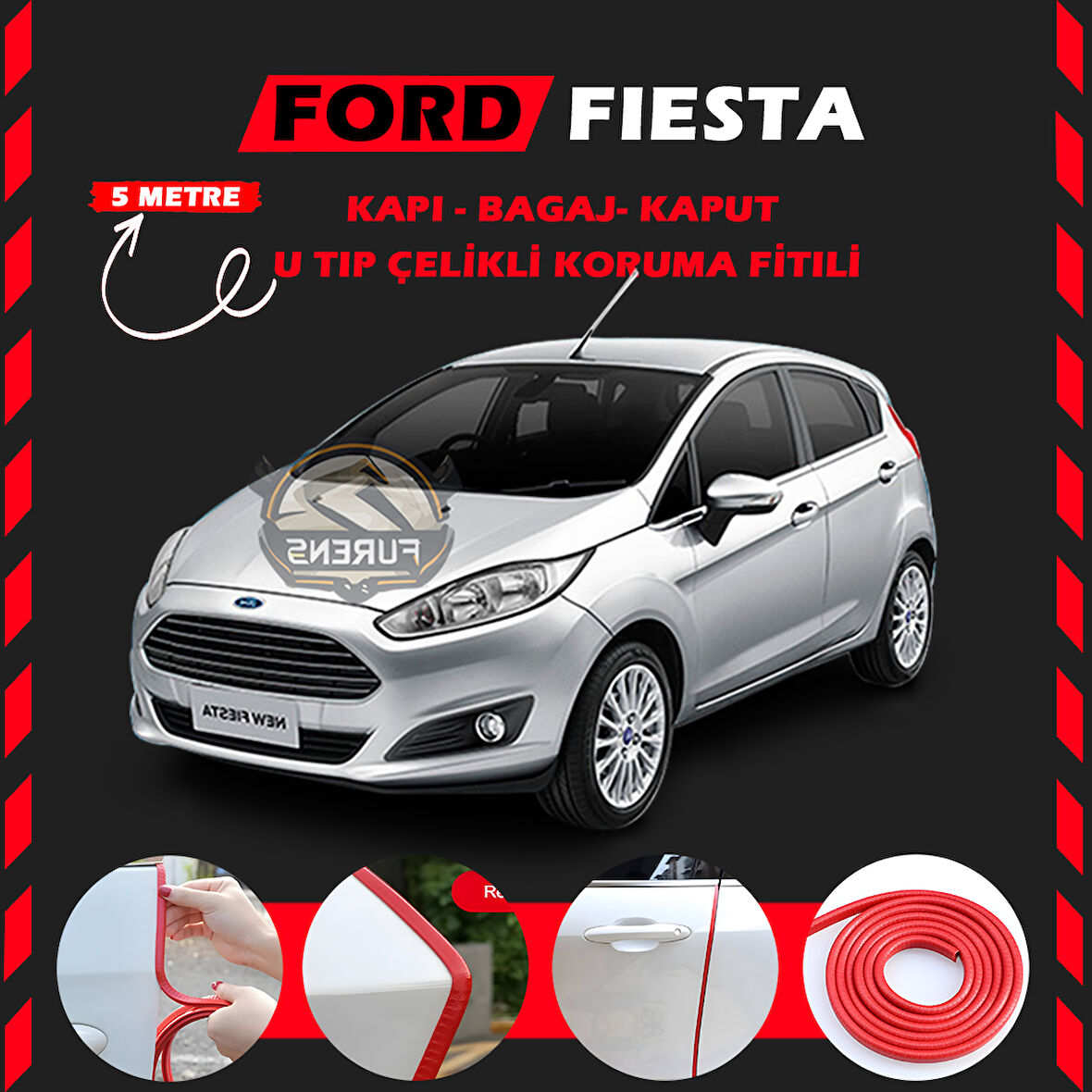 Ford Fiesta Oto Araç Kapı Koruma Fitili 5metre Parlak Kırmızı Renk