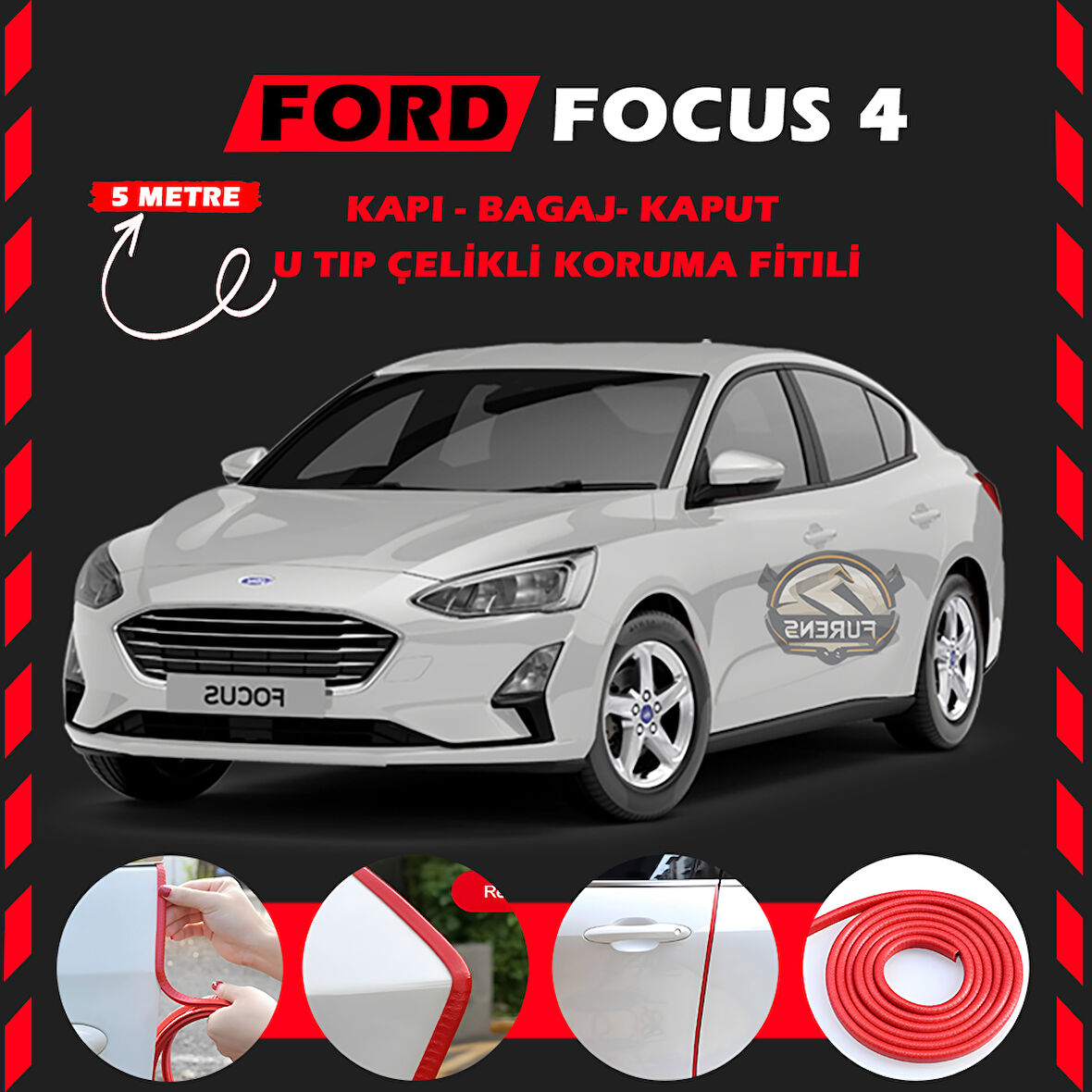 Ford Focus 4 Oto Araç Kapı Koruma Fitili 5metre Parlak Kırmızı Renk