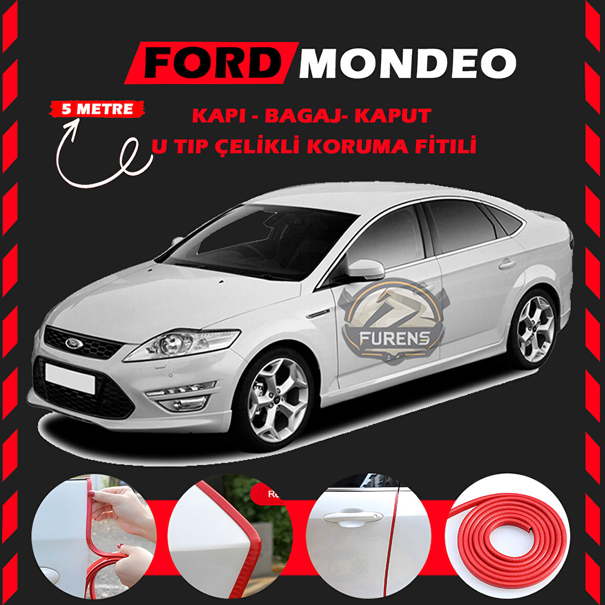 Ford Mondeo Oto Araç Kapı Koruma Fitili 5metre Parlak Kırmızı Renk