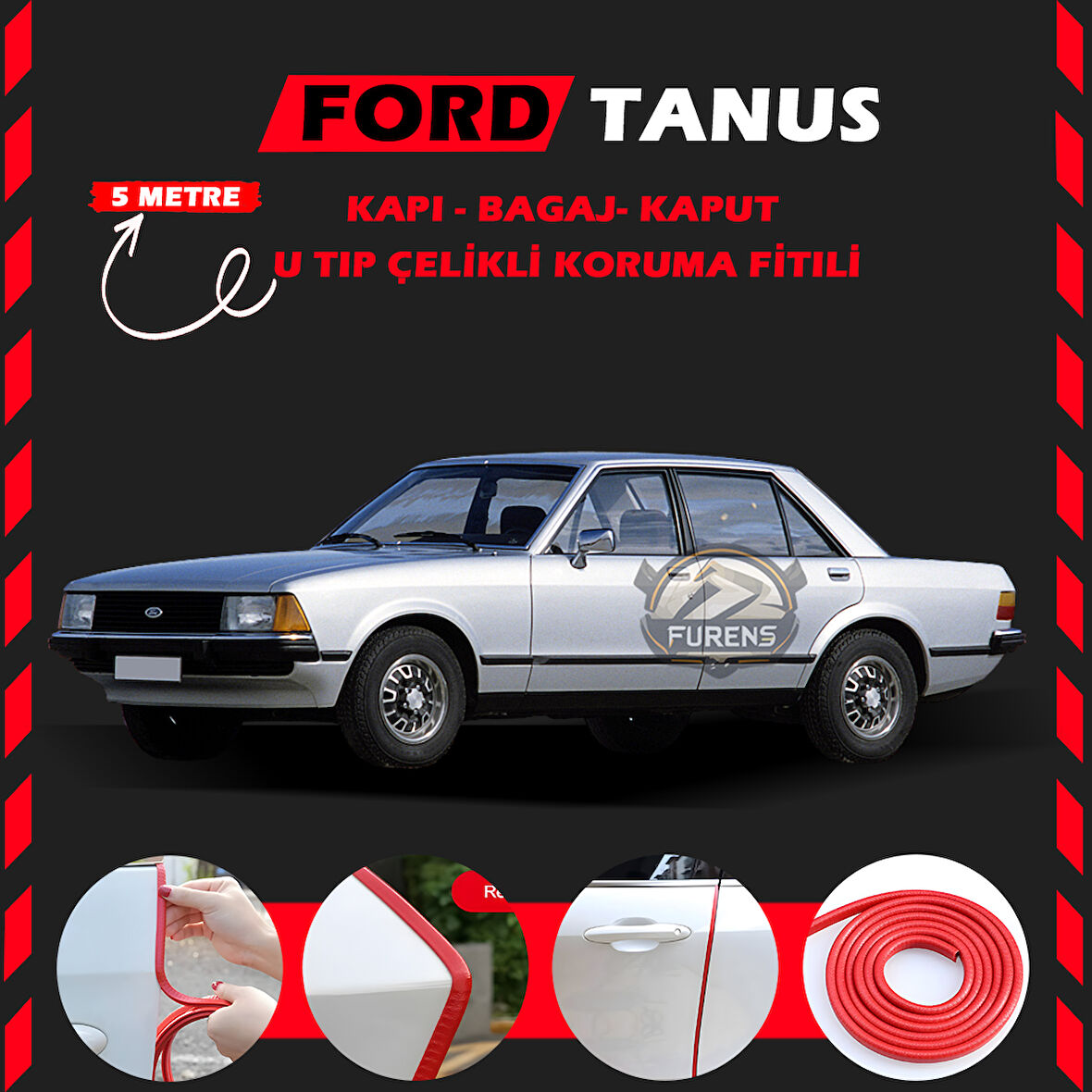 Ford Tanus Oto Araç Kapı Koruma Fitili 5metre Parlak Kırmızı Renk