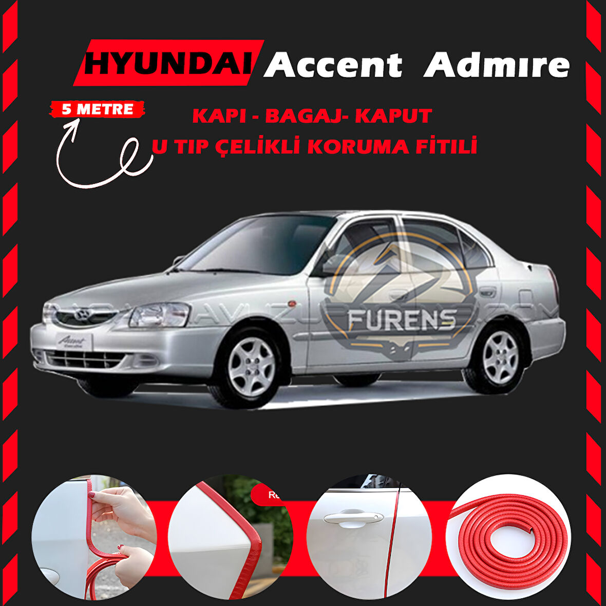 Hyunda Accent Admire Oto Araç Kapı Koruma Fitili 5metre Parlak Kırmızı Renk