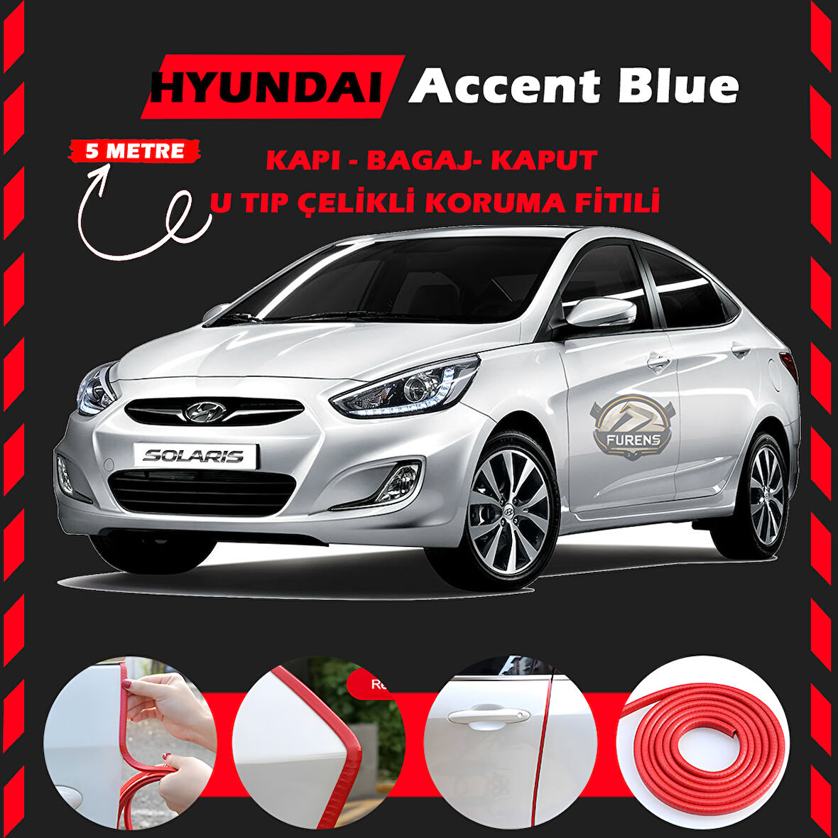 Hyunda Accent Blue Oto Araç Kapı Koruma Fitili 5metre Parlak Kırmızı Renk