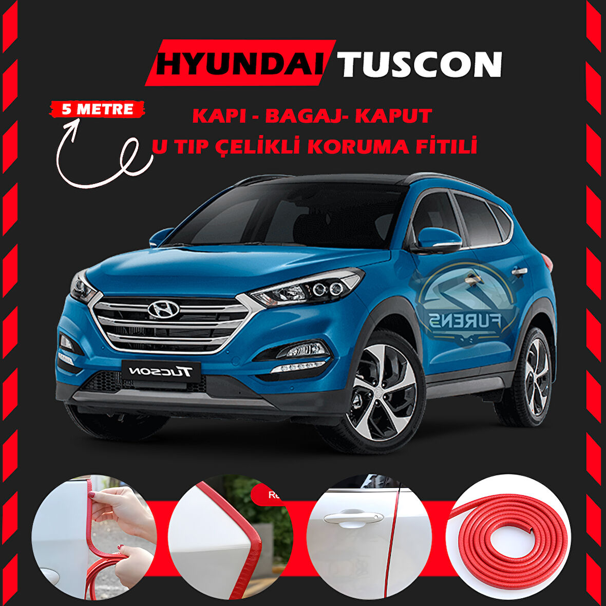 Hyundai Tuscon Oto Araç Kapı Koruma Fitili 5metre Parlak Kırmızı Renk