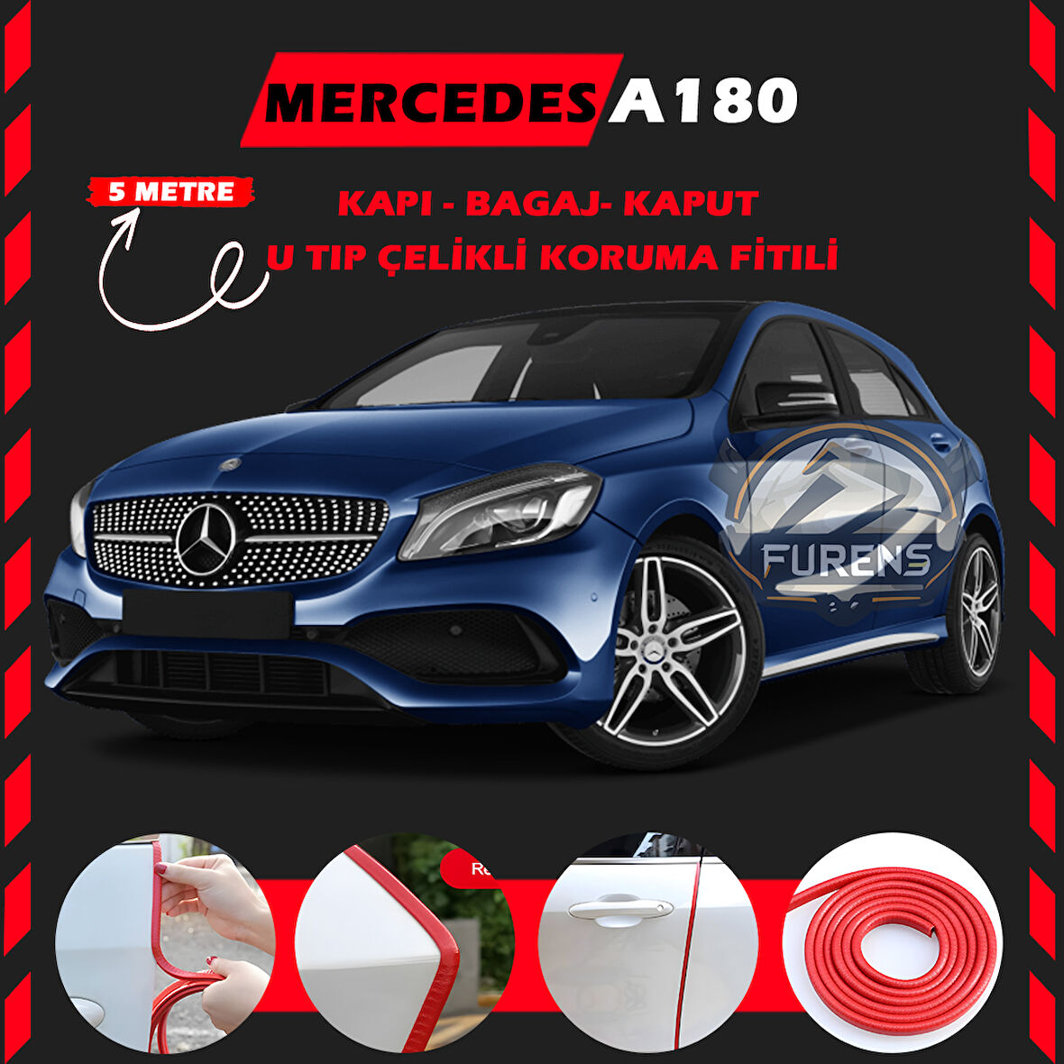 Mercedes A180 Oto Araç Kapı Koruma Fitili 5metre Parlak Kırmızı Renk