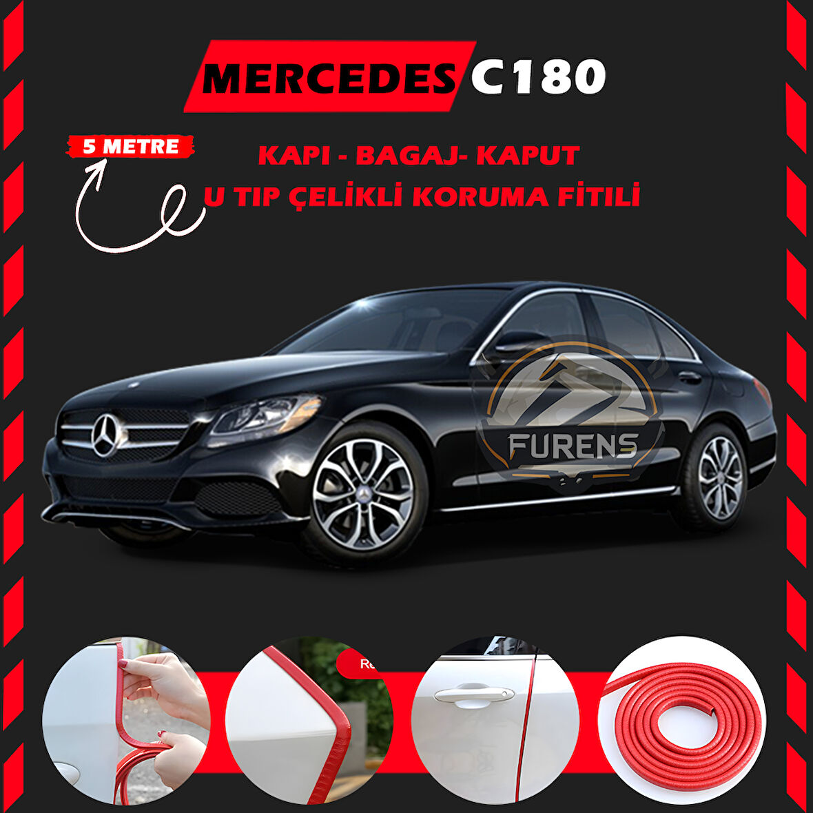 Mercedes C180 Oto Araç Kapı Koruma Fitili 5metre Parlak Kırmızı Renk