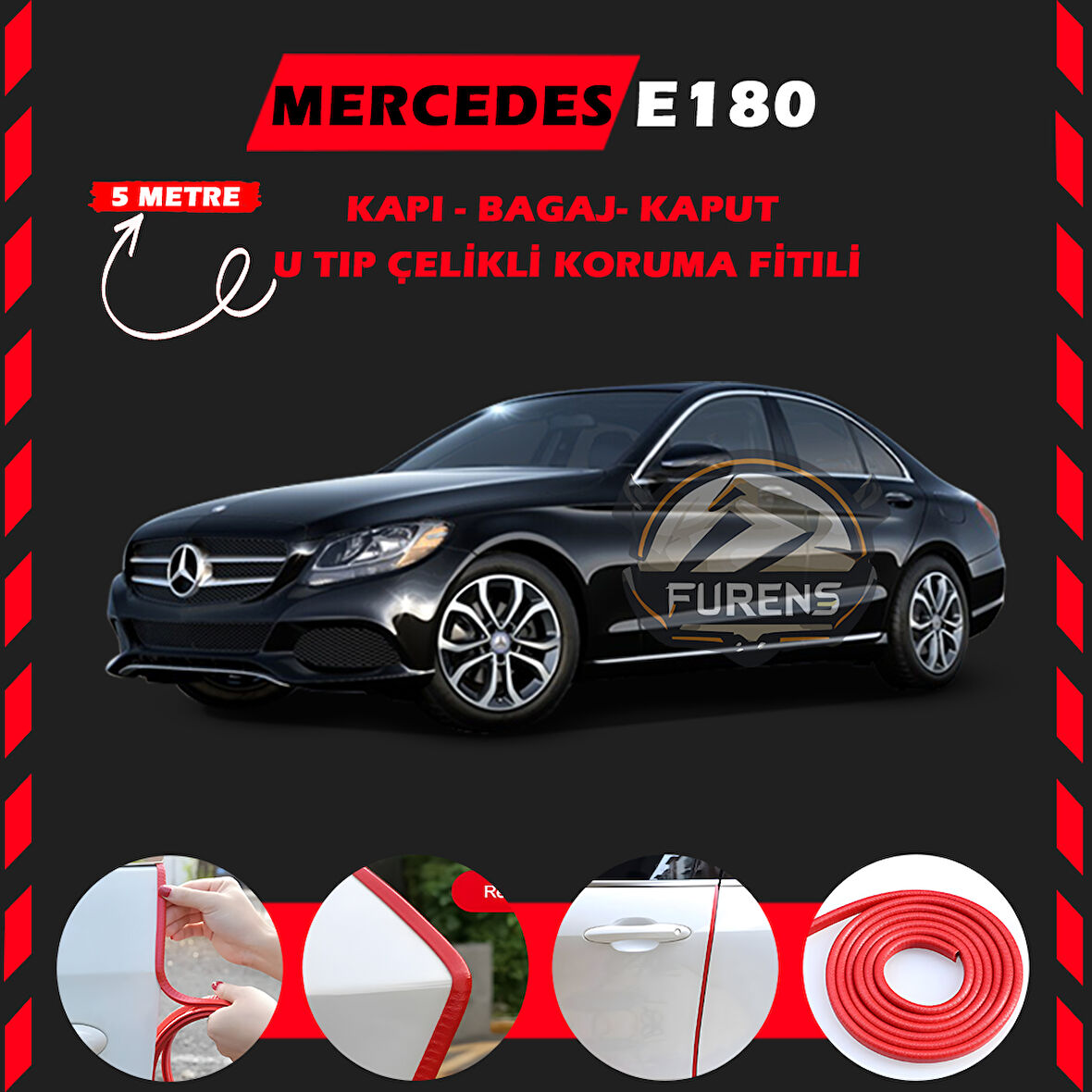 Mercedes E180 Oto Araç Kapı Koruma Fitili 5metre Parlak Kırmızı Renk