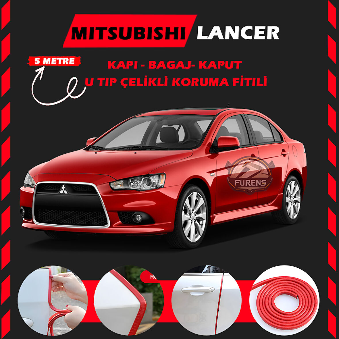 Mitsubishi Lancer Oto Araç Kapı Koruma Fitili 5metre Parlak Kırmızı Renk