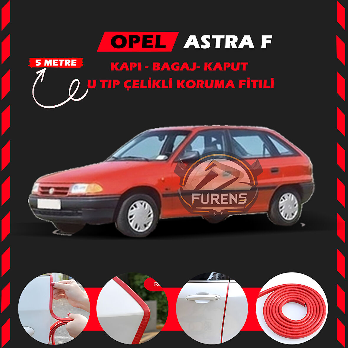 Opel Astra F Oto Araç Kapı Koruma Fitili 5metre Parlak Kırmızı Renk