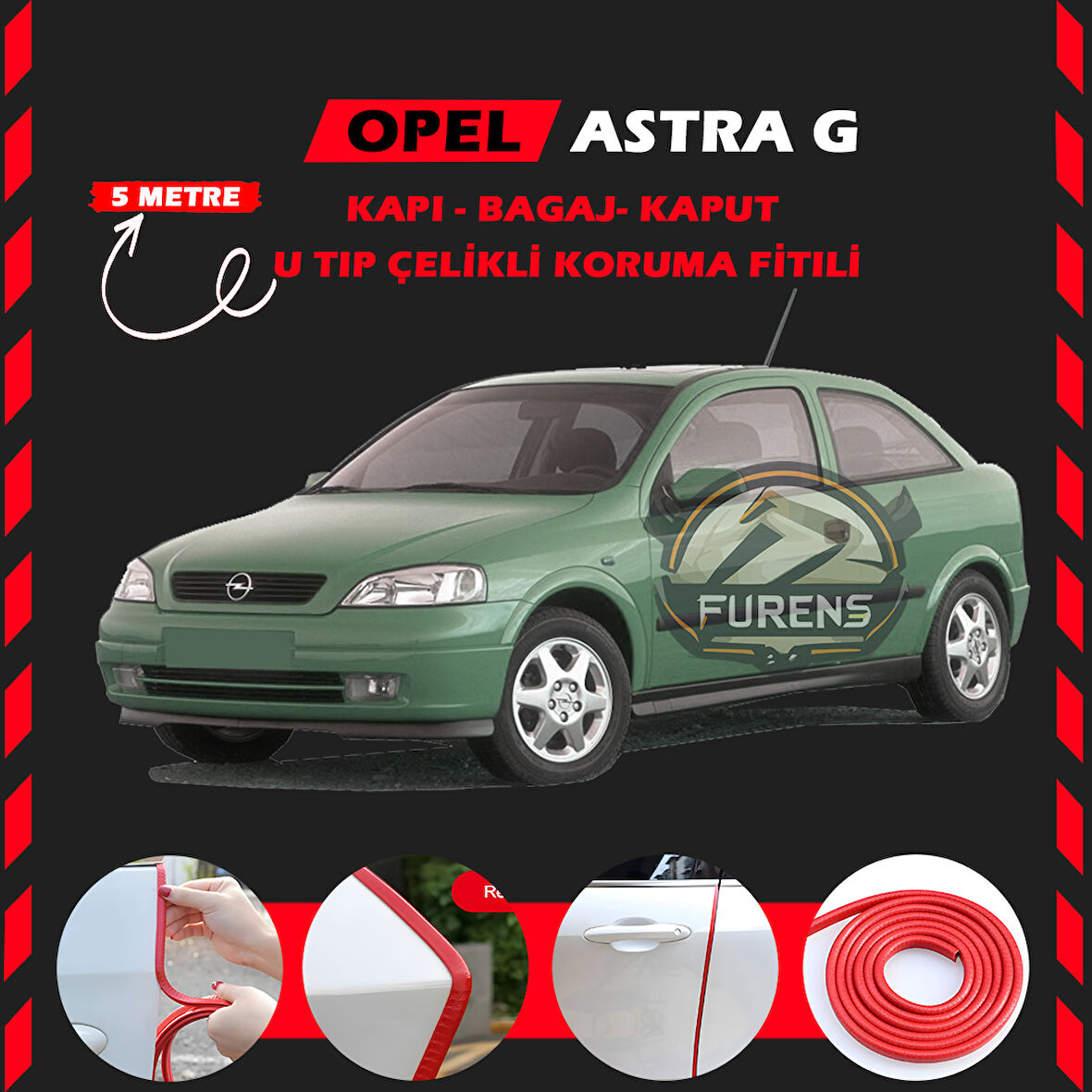 Opel Astra G Oto Araç Kapı Koruma Fitili 5metre Parlak Kırmızı Renk