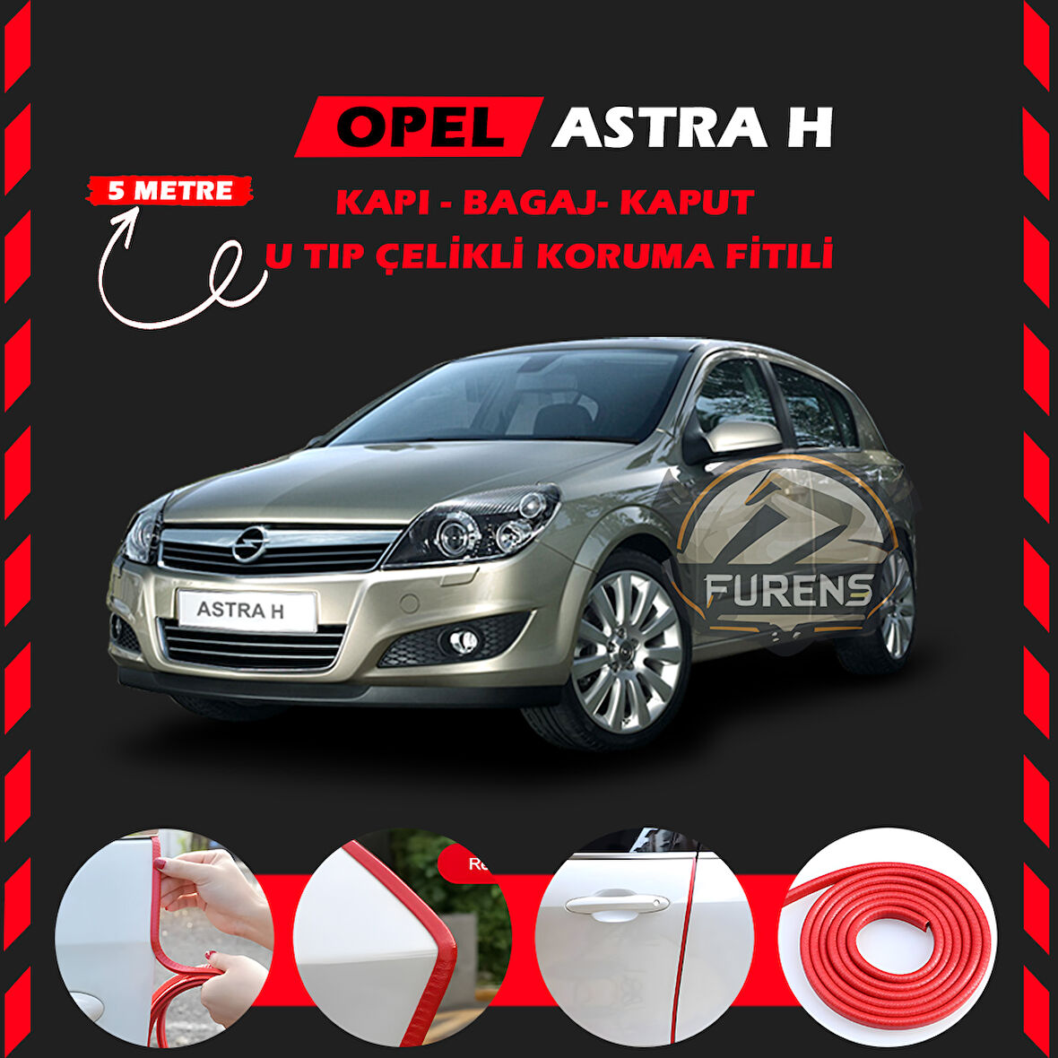 Opel Astra H Oto Araç Kapı Koruma Fitili 5metre Parlak Kırmızı Renk