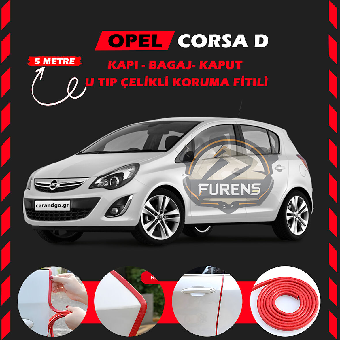 Opel Corsa D Oto Araç Kapı Koruma Fitili 5metre Parlak Kırmızı Renk