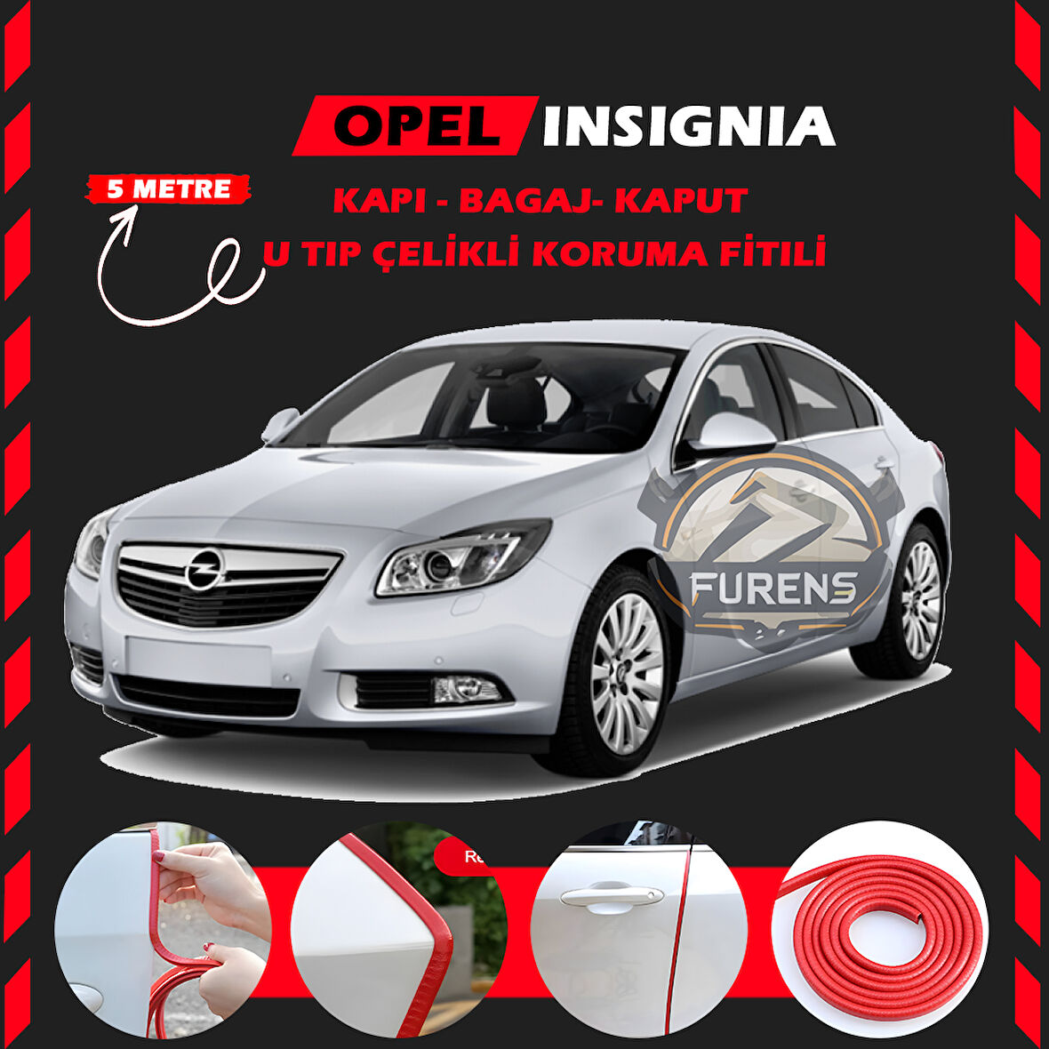 Opel İnsignia Oto Araç Kapı Koruma Fitili 5metre Parlak Kırmızı Renk
