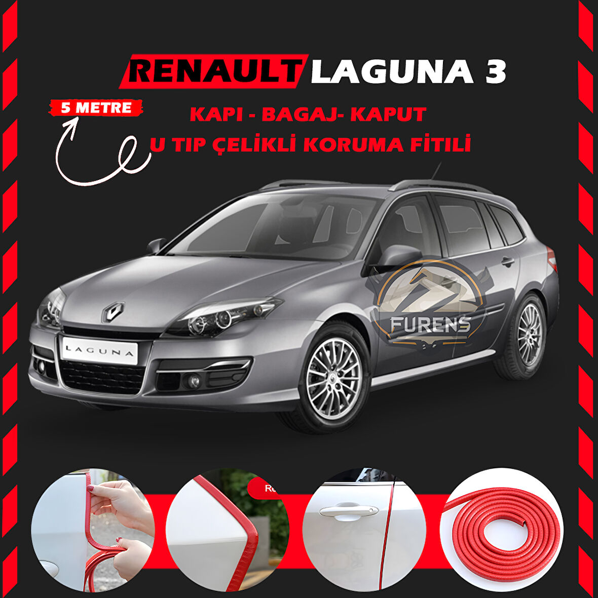 Renault Laguna 3 Oto Araç Kapı Koruma Fitili 5metre Parlak Kırmızı Renk