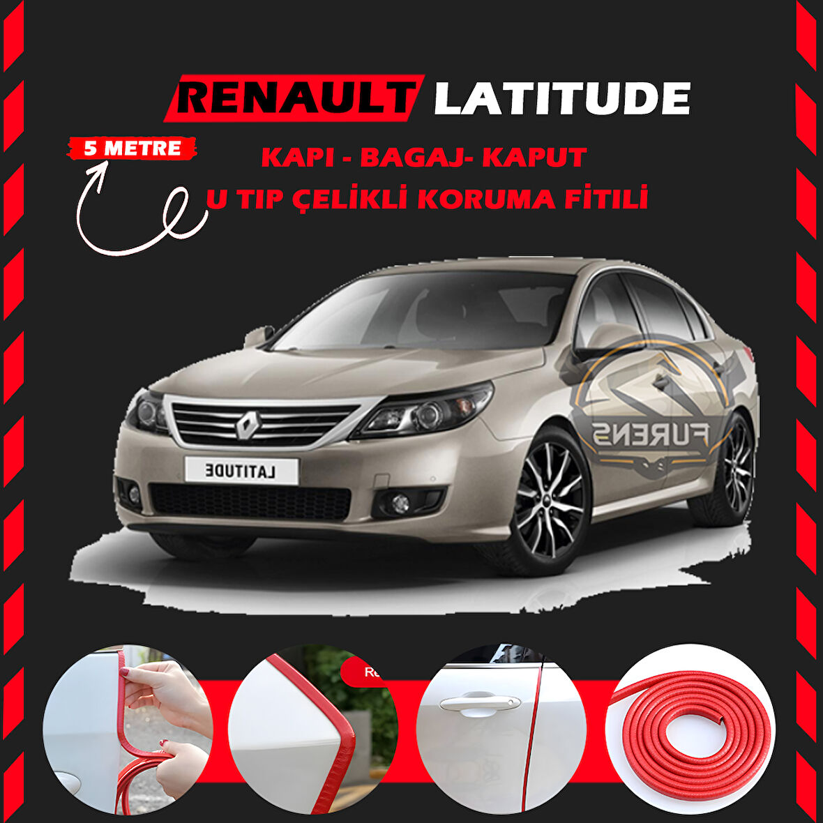 Renault Latitude Oto Araç Kapı Koruma Fitili 5metre Parlak Kırmızı Renk