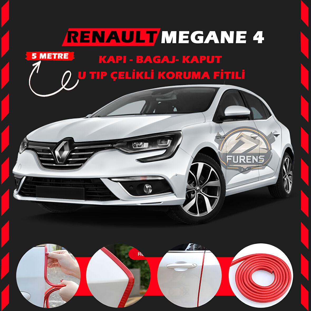 Renault Megane 4 Oto Araç Kapı Koruma Fitili 5metre Parlak Kırmızı Renk