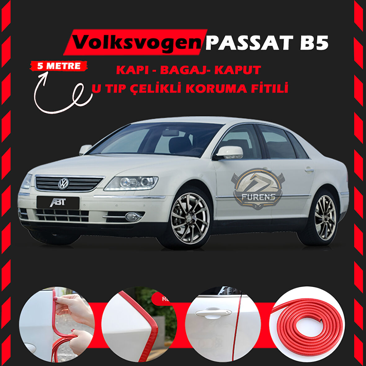 Volksvogen Passat B5 Oto Araç Kapı Koruma Fitili 5metre Parlak Kırmızı Renk