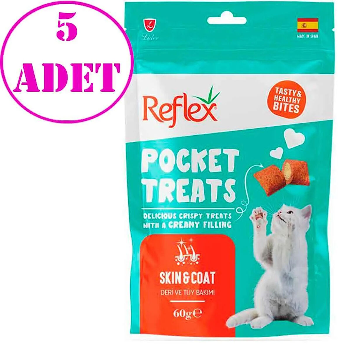 Reflex Pocket Treats Kedi Ödül Maması Deri ve Tüy Bakımı Destekleyici 60 Gr 5 AD