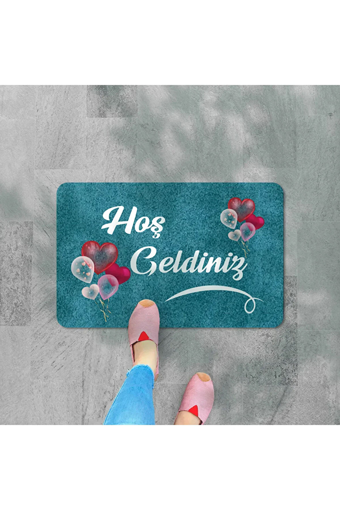 Dijital Baskılı  kapı önü paspas Hoşgeldiniz Yazılı Çiçek DesenIç ve Dış Kapı Paspası Yıkanabilir