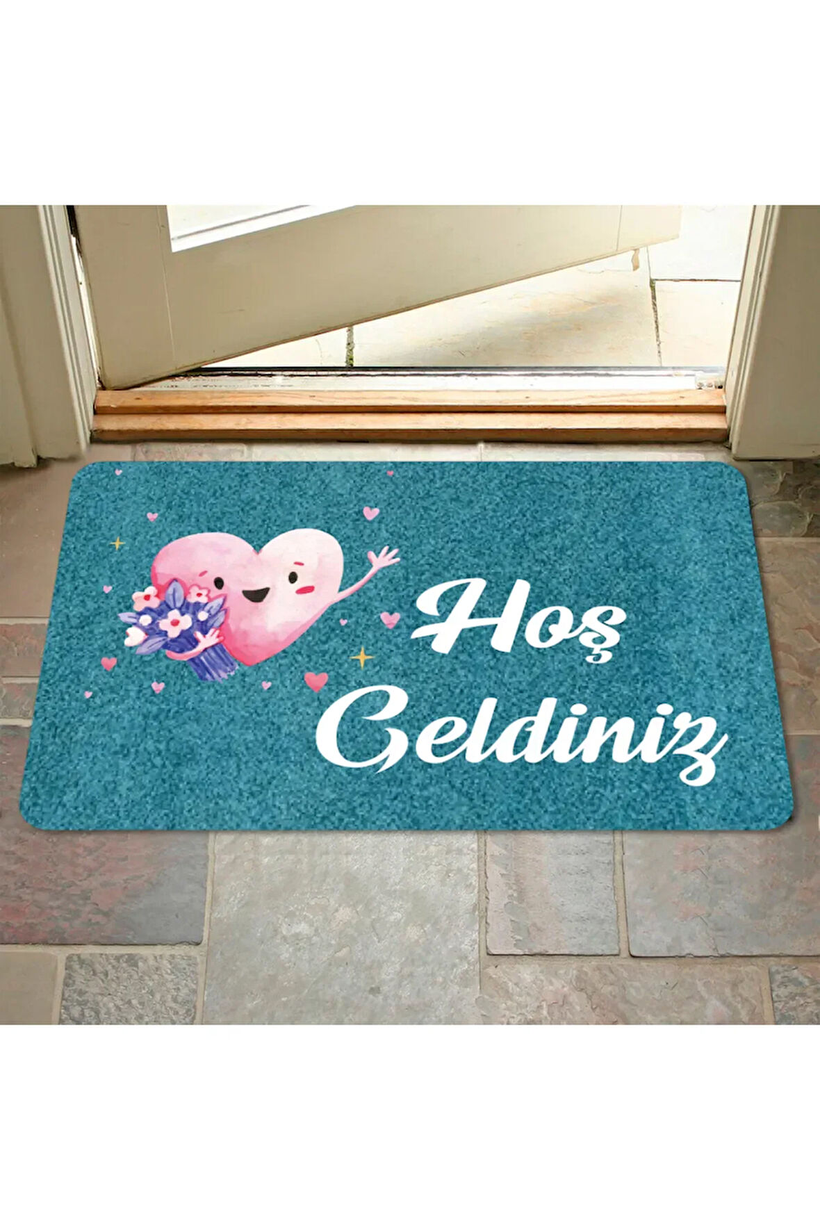 Dijital baskılı Hoş geldiniz yazılı çiçek desenli kapı önü paspası iç ve dış için yıkanabilir Kaymaz