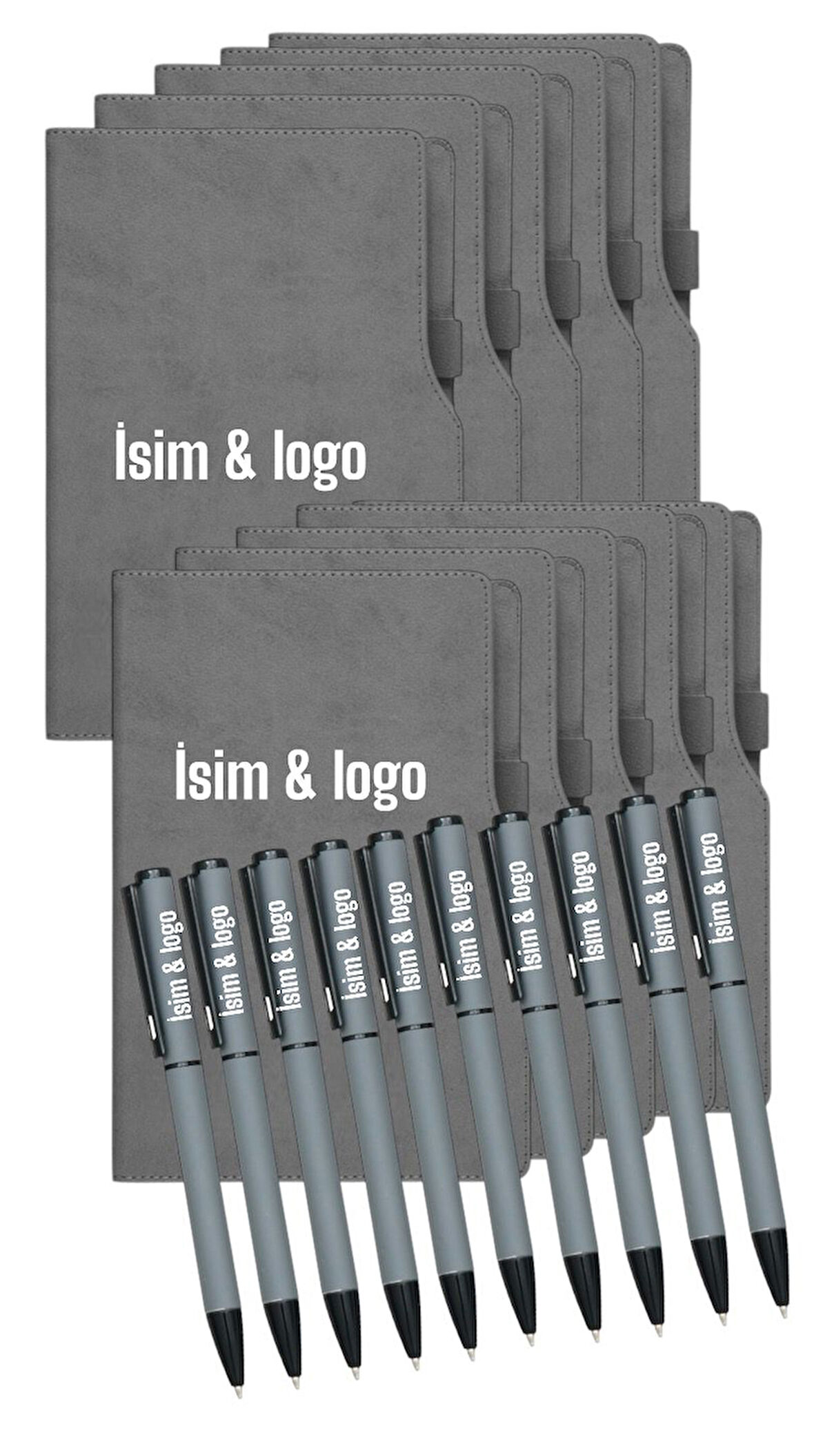 Firmalara Özel İsim Baskılı Özelleştirilebilir 10'lu Deri Defter ve Metal Kalem Seti