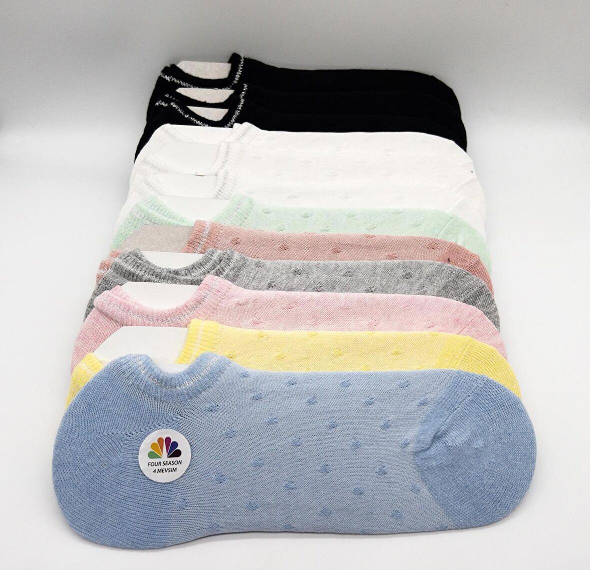 CİHO SOCKS Pamuklu 12 Çift Bayan Pirinç Örgü Renkli Görünmez Sneaker  Çorap