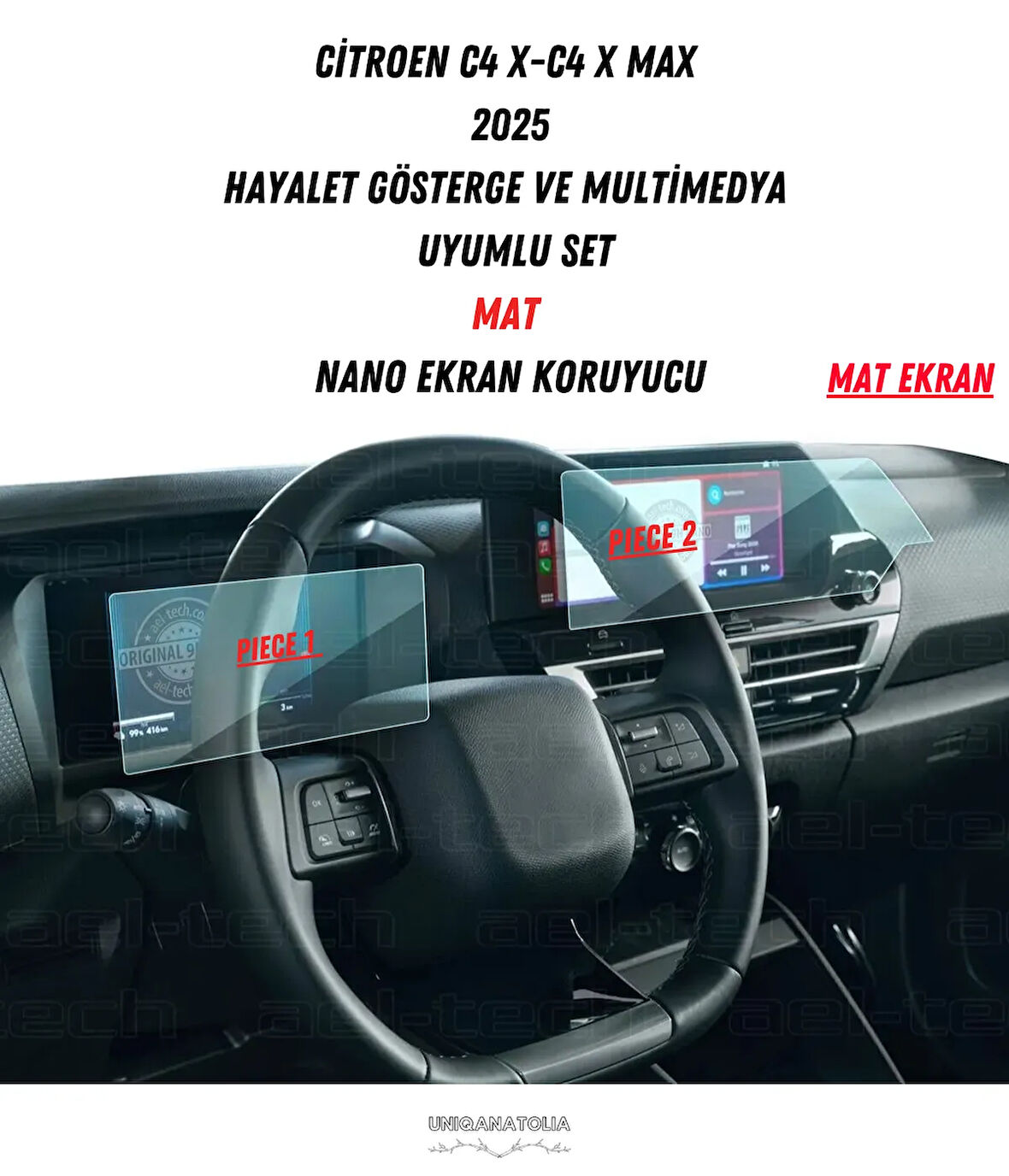 Citroen C4 X-C4 X Max 2025 Hayalet Gösterge ve Multimedya Uyumlu Mat Ekran Koruyucu